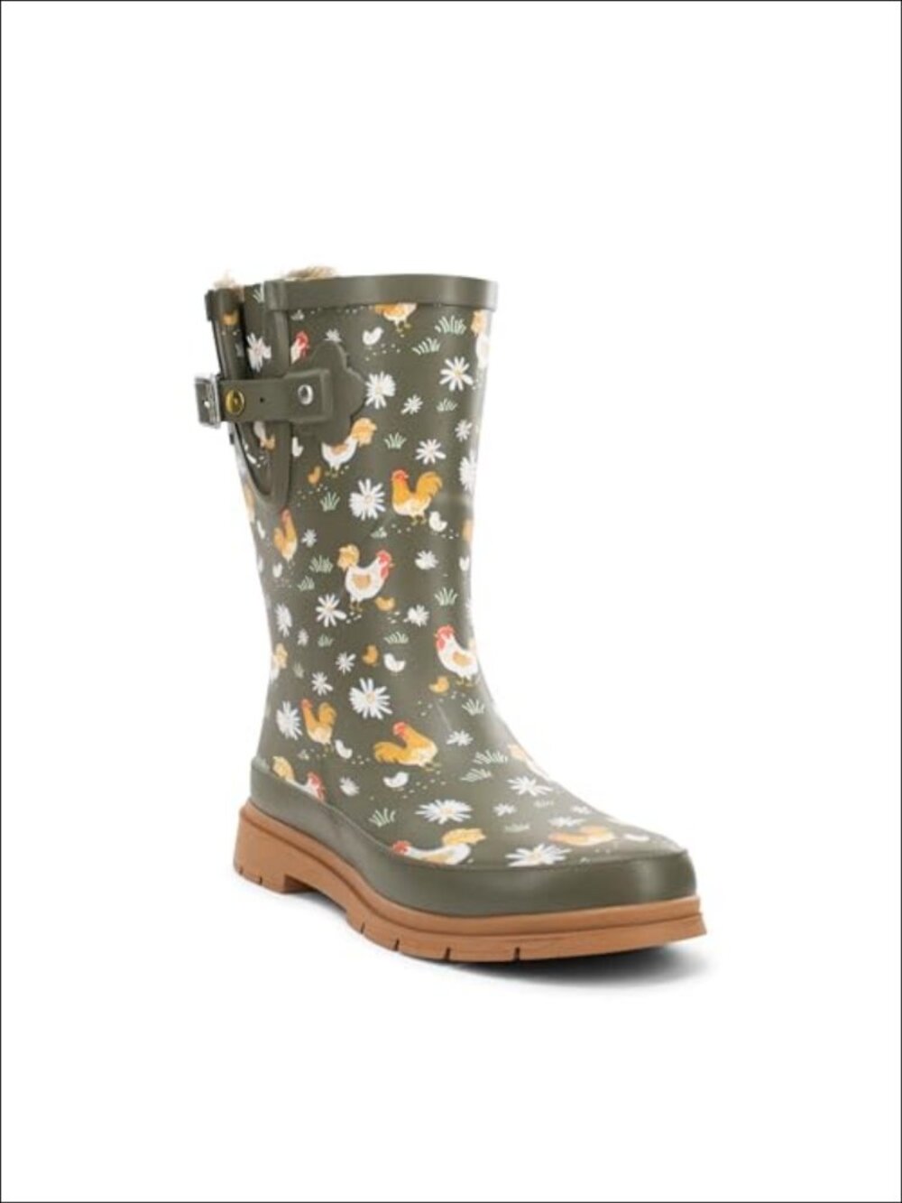 Waterproof Rubber Mid-Calf Rain Boots Faux Fur Lined Removable Insole